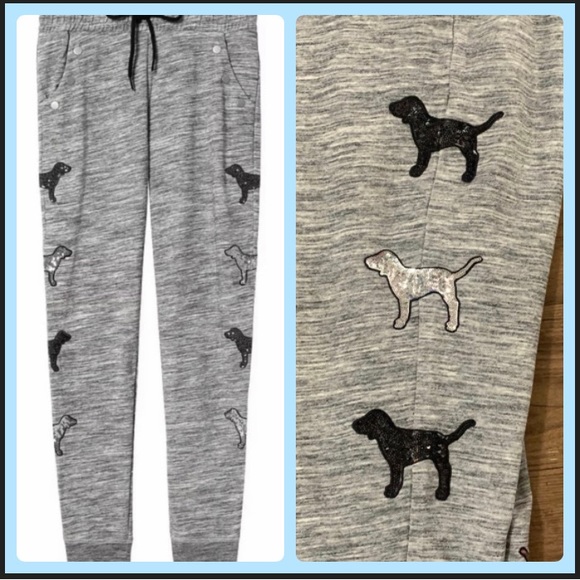 NEW PINK VS BLING DOGGIE JOGGER PANTS L - Picture 1 of 5